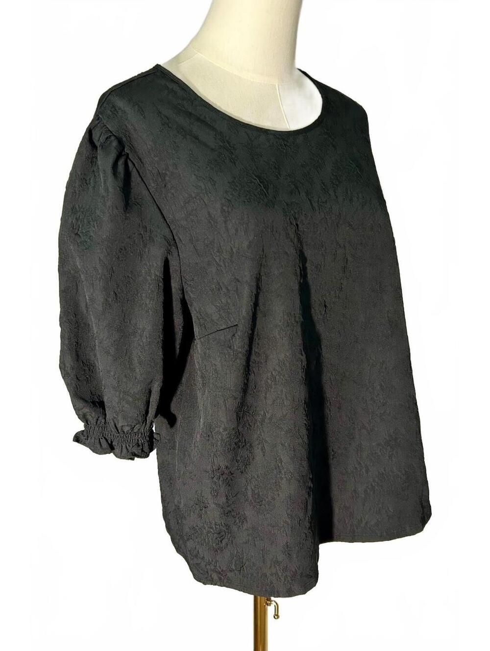 TED BAKER Black Floral Jacquard Puff Sleeve Blouse Size XL Quiet Luxury